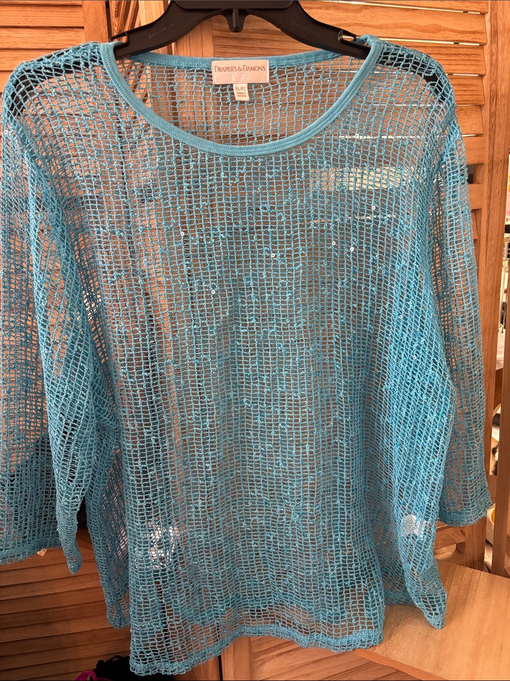 Drapers & Damons Open Knit Lightweight Cover Up- Turquoise Petite Large